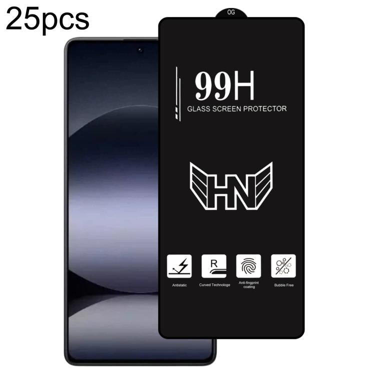 25 PCS/Pack High Aluminum Large Arc Full Screen Tempered Glass Film, For Redmi Note 17 5G / 4G Global, For Redmi Note 17 Pro+ 5G Global 163.4mm, For Redmi 17 5G / 4G Global 170mm, For Redmi A7 4G 171.8mm, For Redmi A7 Pro 5G / 4G 171mm, For Redmi 15a 5...