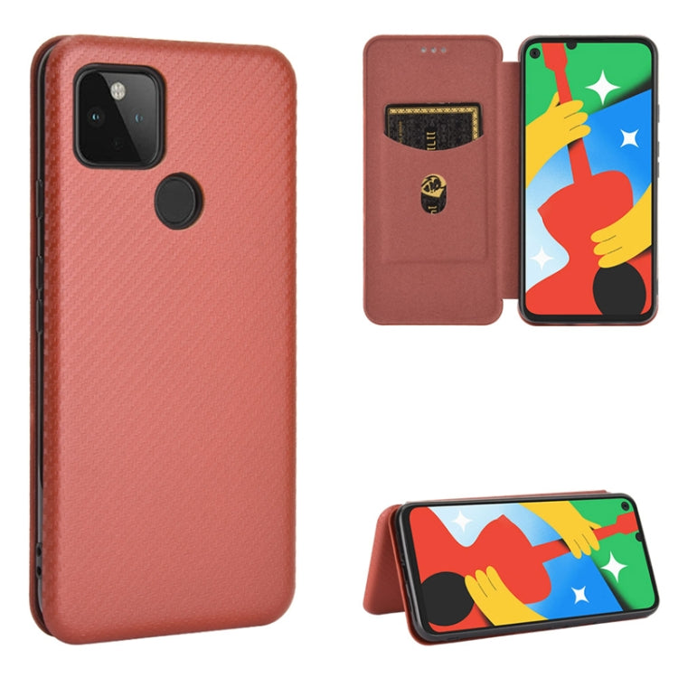 Brown magnetic flip phone case with carbon-fiber texture and card slot