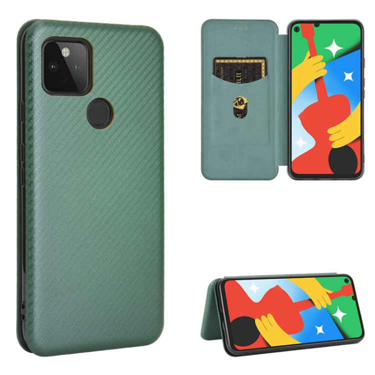 Green magnetic flip phone case with carbon-fiber texture and card slot