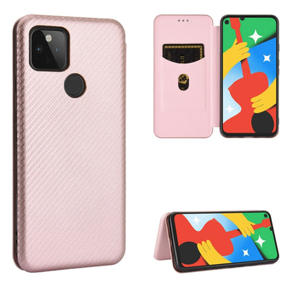 Pink carbon fiber textured magnetic flip case with card slot and kickstand