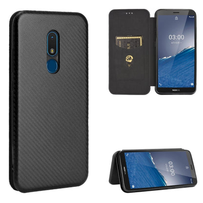 Black magnetic flip phone case with carbon-fiber texture and card slot