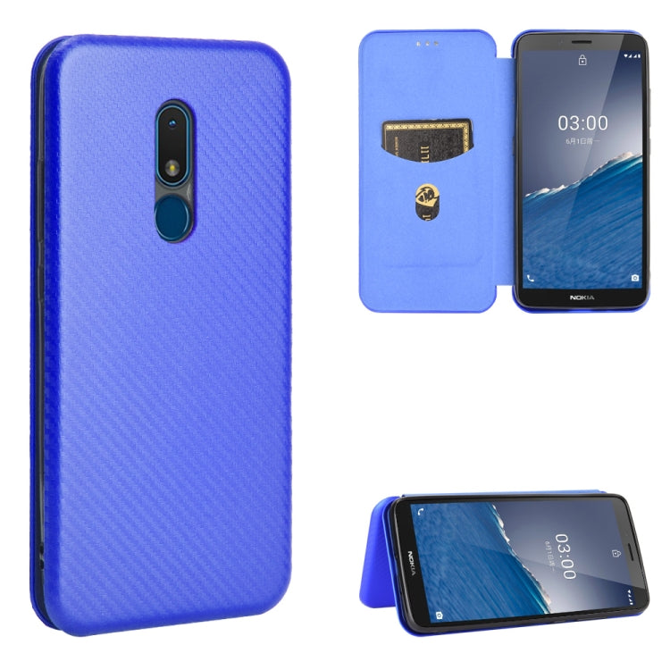 Blue magnetic flip phone case with carbon-fiber texture and card slot