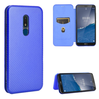 Blue magnetic flip phone case with carbon-fiber texture and card slot