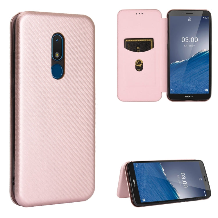 Pink magnetic flip phone case with carbon-fiber texture and card slot
