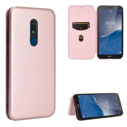 Pink magnetic flip phone case with carbon-fiber texture and card slot