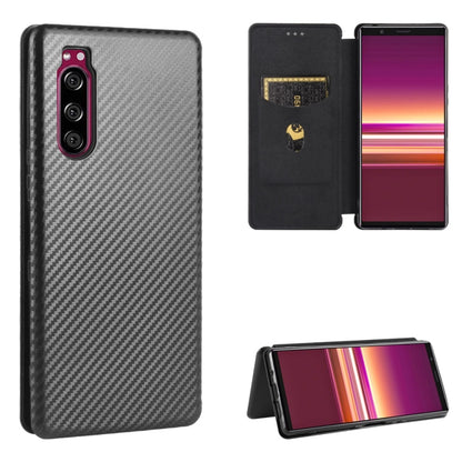 Black carbon fiber textured magnetic flip case with card slot and kickstand