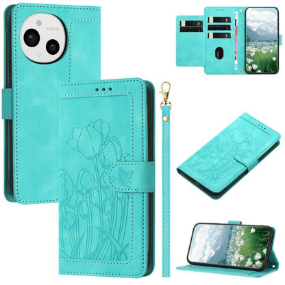 Tulips Embossed Leather Phone Case with Lanyard, For Sharp Aquos wish6, For Sharp Aquos R11, For Sharp Aquos wish5, For Sharp Aquos Sense9