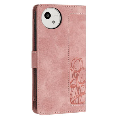 Tulips Embossed Leather Phone Case with Lanyard, For Sharp Aquos wish6, For Sharp Aquos R11, For Sharp Aquos wish5, For Sharp Aquos Sense9