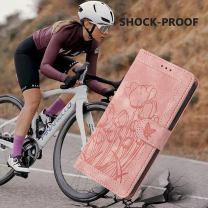 Tulips Embossed Leather Phone Case with Lanyard, For Sharp Aquos wish6, For Sharp Aquos R11, For Sharp Aquos wish5, For Sharp Aquos Sense9