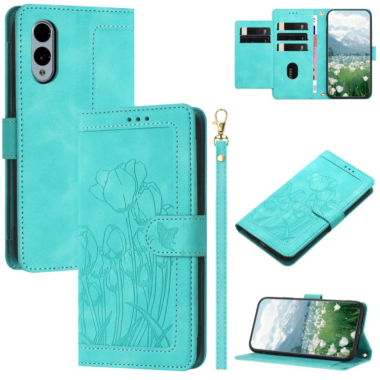 Tulips Embossed Leather Phone Case with Lanyard, For Fujitsu Arrows We3, For Fujitsu Arrows Alpha F-51F, For Fujitsu Arrows We2, For Fujitsu Arrows We2 Plus, For Fujitsu Arrows F-52B
