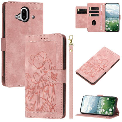 Tulips Embossed Leather Phone Case with Lanyard, For Fujitsu Arrows We3, For Fujitsu Arrows Alpha F-51F, For Fujitsu Arrows We2, For Fujitsu Arrows We2 Plus, For Fujitsu Arrows F-52B