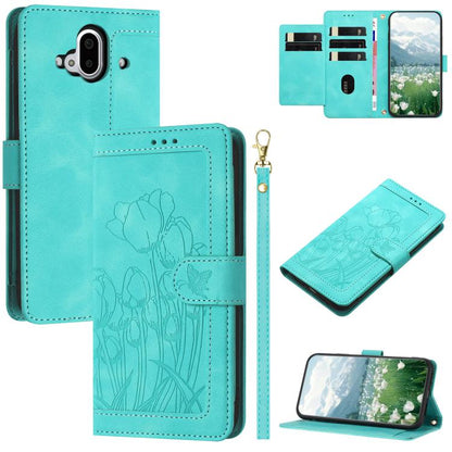 Tulips Embossed Leather Phone Case with Lanyard, For Fujitsu Arrows We3, For Fujitsu Arrows Alpha F-51F, For Fujitsu Arrows We2, For Fujitsu Arrows We2 Plus, For Fujitsu Arrows F-52B
