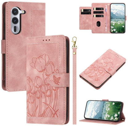 Tulips Embossed Leather Phone Case with Lanyard, For Fujitsu Arrows We3, For Fujitsu Arrows Alpha F-51F, For Fujitsu Arrows We2, For Fujitsu Arrows We2 Plus, For Fujitsu Arrows F-52B