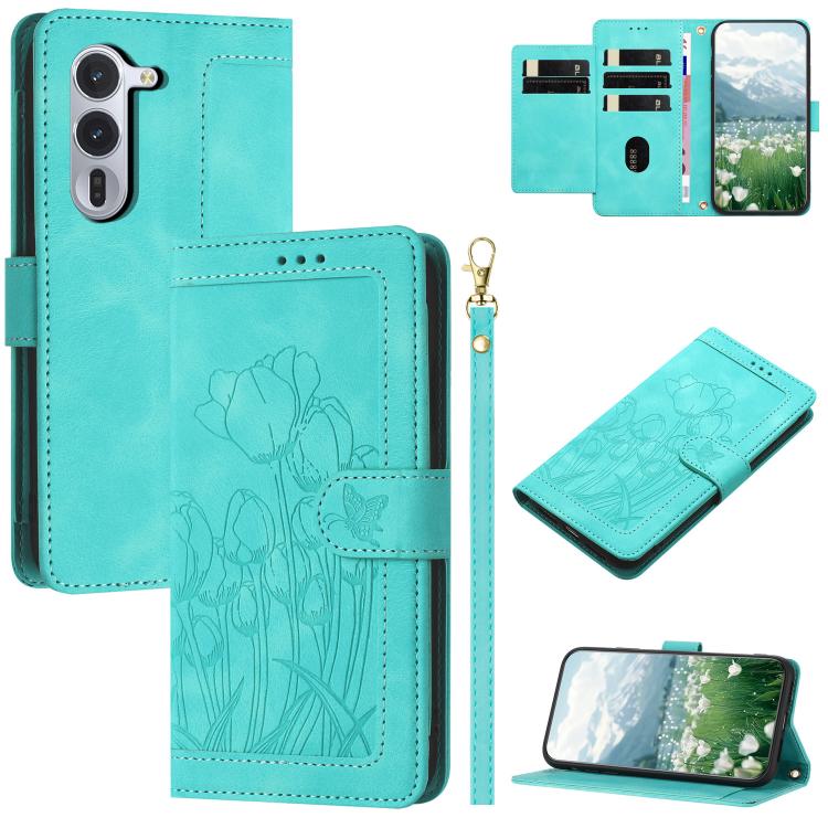 Tulips Embossed Leather Phone Case with Lanyard, For Fujitsu Arrows We3, For Fujitsu Arrows Alpha F-51F, For Fujitsu Arrows We2, For Fujitsu Arrows We2 Plus, For Fujitsu Arrows F-52B