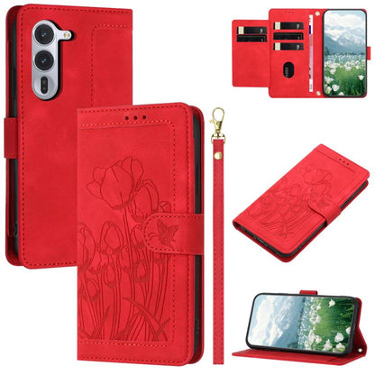 Tulips Embossed Leather Phone Case with Lanyard, For Fujitsu Arrows We3, For Fujitsu Arrows Alpha F-51F, For Fujitsu Arrows We2, For Fujitsu Arrows We2 Plus, For Fujitsu Arrows F-52B
