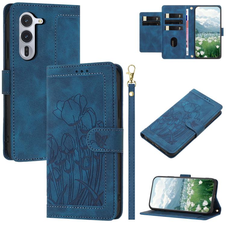 Tulips Embossed Leather Phone Case with Lanyard, For Fujitsu Arrows We3, For Fujitsu Arrows Alpha F-51F, For Fujitsu Arrows We2, For Fujitsu Arrows We2 Plus, For Fujitsu Arrows F-52B