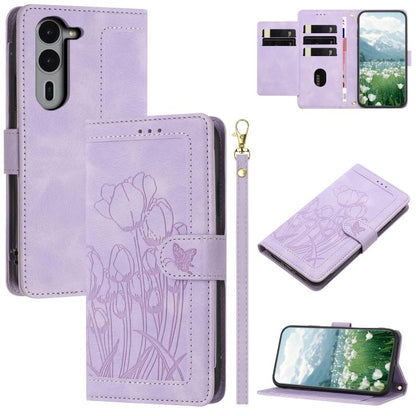 Tulips Embossed Leather Phone Case with Lanyard, For Fujitsu Arrows We3, For Fujitsu Arrows Alpha F-51F, For Fujitsu Arrows We2, For Fujitsu Arrows We2 Plus, For Fujitsu Arrows F-52B