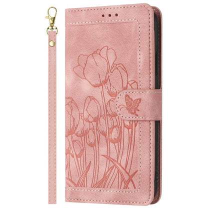 Tulips Embossed Leather Phone Case with Lanyard, For Fujitsu Arrows We3, For Fujitsu Arrows Alpha F-51F, For Fujitsu Arrows We2, For Fujitsu Arrows We2 Plus, For Fujitsu Arrows F-52B