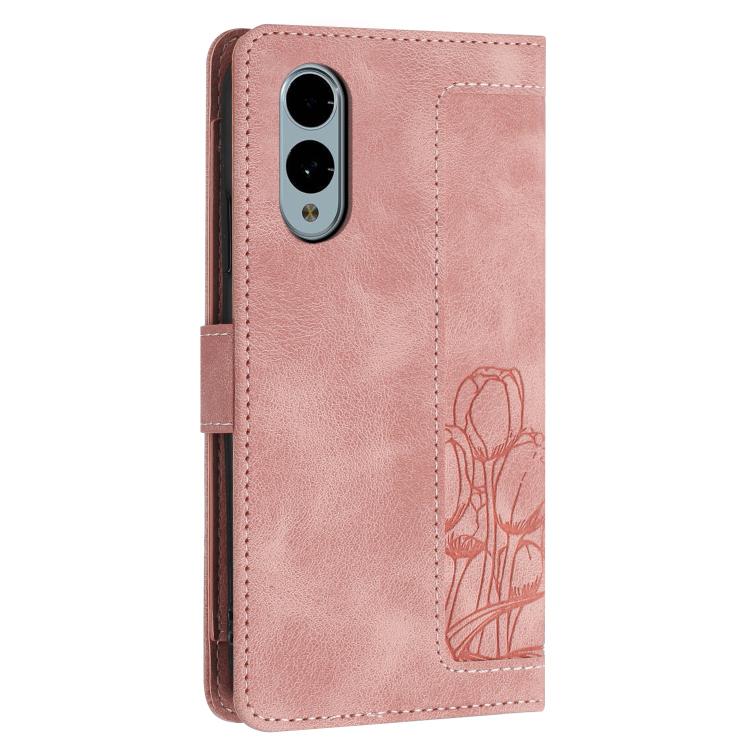 Tulips Embossed Leather Phone Case with Lanyard, For Fujitsu Arrows We3, For Fujitsu Arrows Alpha F-51F, For Fujitsu Arrows We2, For Fujitsu Arrows We2 Plus, For Fujitsu Arrows F-52B