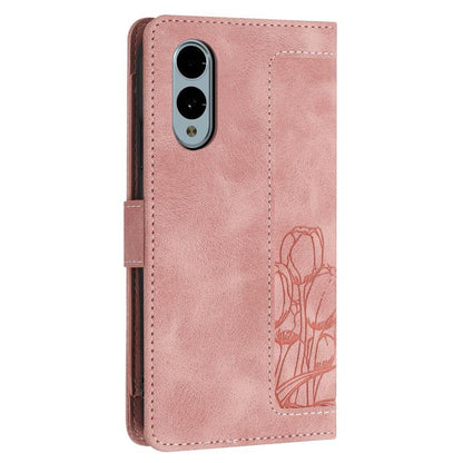 Tulips Embossed Leather Phone Case with Lanyard, For Fujitsu Arrows We3, For Fujitsu Arrows Alpha F-51F, For Fujitsu Arrows We2, For Fujitsu Arrows We2 Plus, For Fujitsu Arrows F-52B