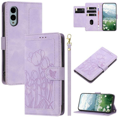 Tulips Embossed Leather Phone Case with Lanyard, For Fujitsu Arrows We3, For Fujitsu Arrows Alpha F-51F, For Fujitsu Arrows We2, For Fujitsu Arrows We2 Plus, For Fujitsu Arrows F-52B