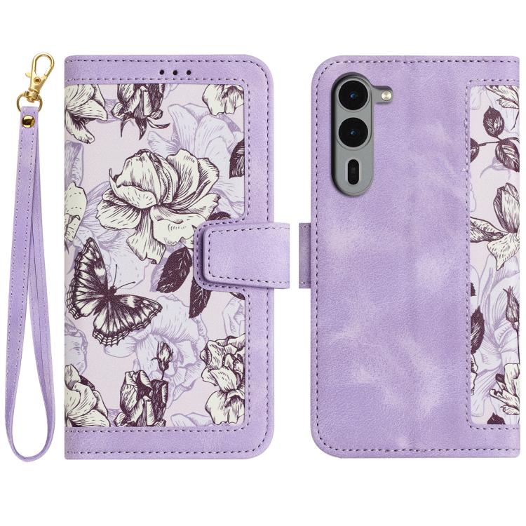 Floral Pattern Leather Phone Case with Lanyard, For Fujitsu Arrows We3, For Fujitsu Arrows We2, For Fujitsu Arrows We2 Plus