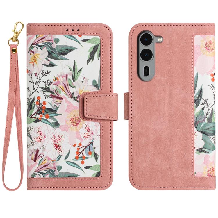 Floral Pattern Leather Phone Case with Lanyard, For Fujitsu Arrows We3, For Fujitsu Arrows We2, For Fujitsu Arrows We2 Plus
