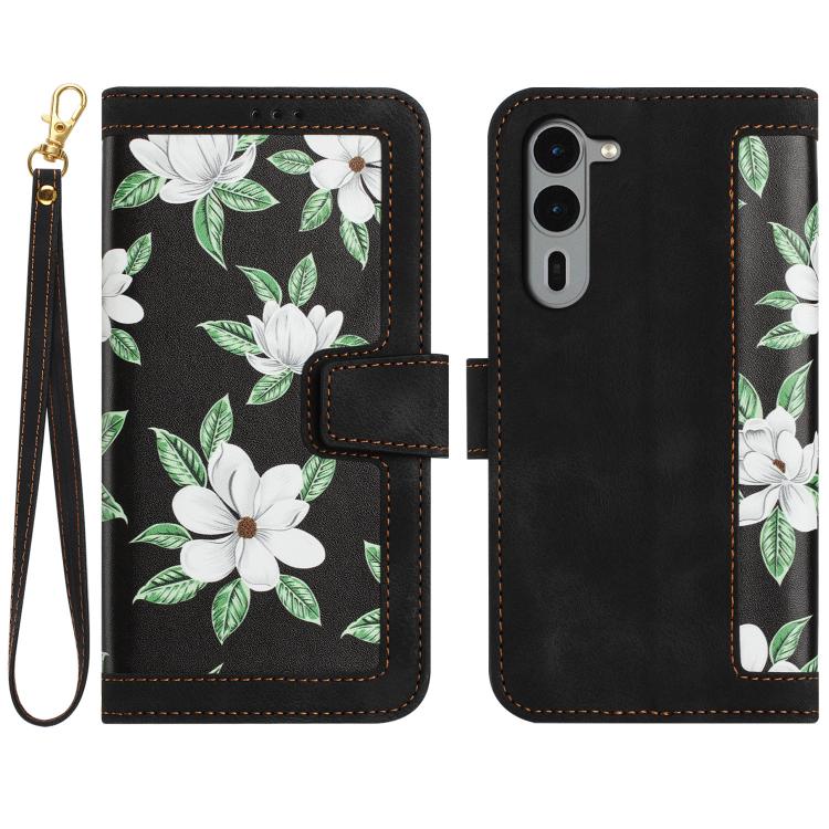 Floral Pattern Leather Phone Case with Lanyard, For Fujitsu Arrows We3, For Fujitsu Arrows We2, For Fujitsu Arrows We2 Plus