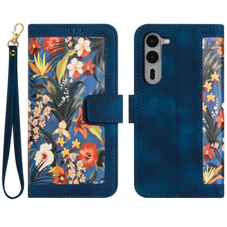 Floral Pattern Leather Phone Case with Lanyard, For Fujitsu Arrows We3, For Fujitsu Arrows We2, For Fujitsu Arrows We2 Plus