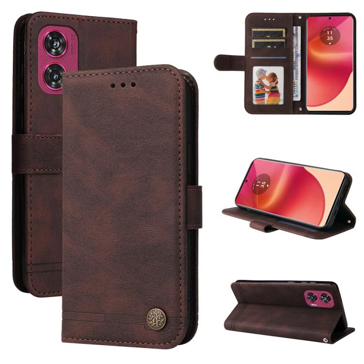 Skin Feel Life Tree Metal Button Leather Phone Case, For Motorola Edge 50 Ultra / X50 Ultra, For Motorola Edge 50 Fusion