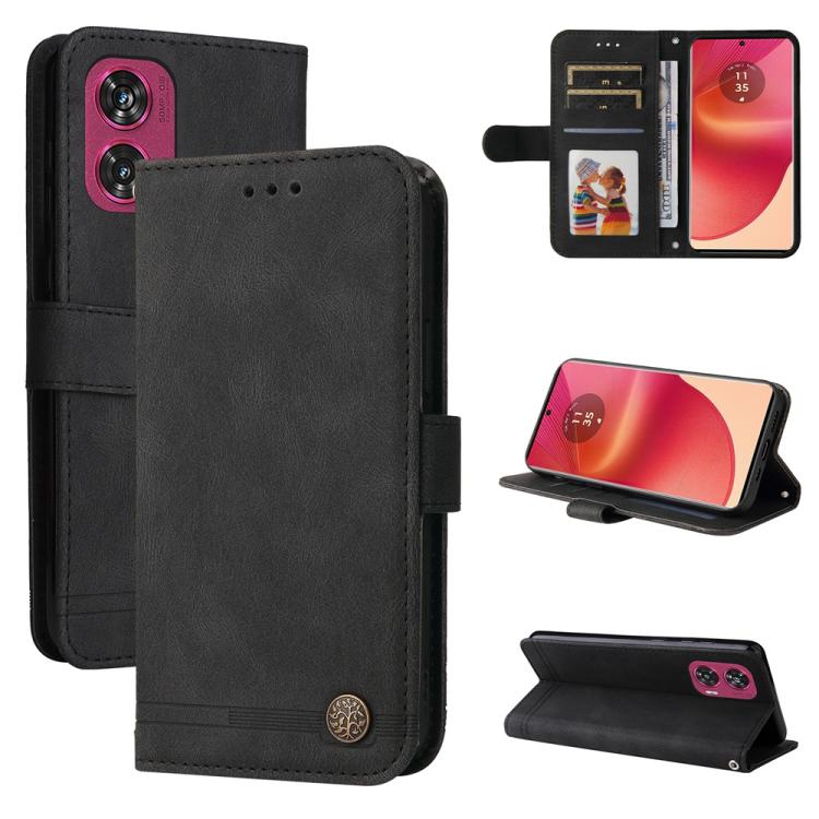 Skin Feel Life Tree Metal Button Leather Phone Case, For Motorola Edge 50 Ultra / X50 Ultra, For Motorola Edge 50 Fusion