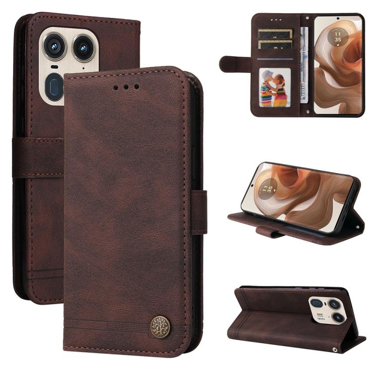 Skin Feel Life Tree Metal Button Leather Phone Case, For Motorola Edge 50 Ultra / X50 Ultra, For Motorola Edge 50 Fusion