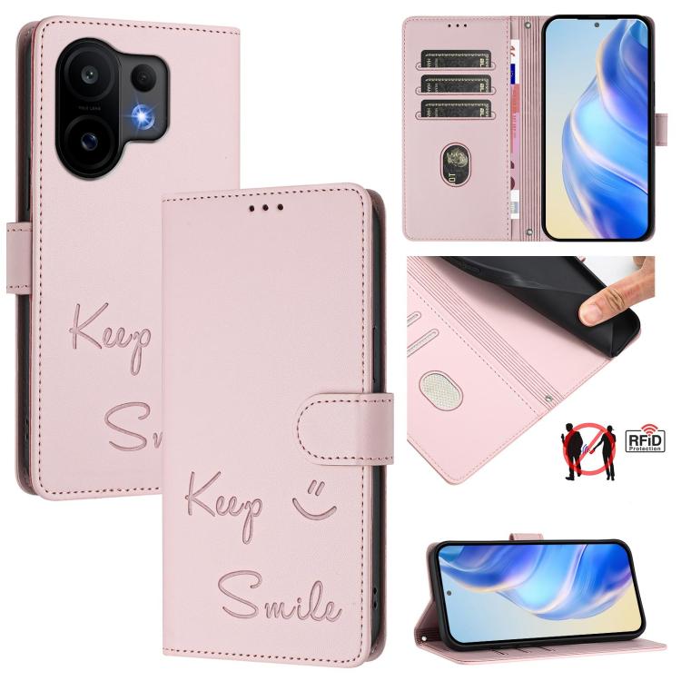Smile Embossing RFID Leather Phone Case, For vivo X300 FE / S50 Pro mini 5G, For vivo X300s, For vivo Y21 5G 2026 / vivo Y05 4G, For vivo V70 FE 5G, For vivo X300 Ultra, For vivo X300 Pro 5G, For vivo X300 5G, For vivo Y31 5G Global                    ...