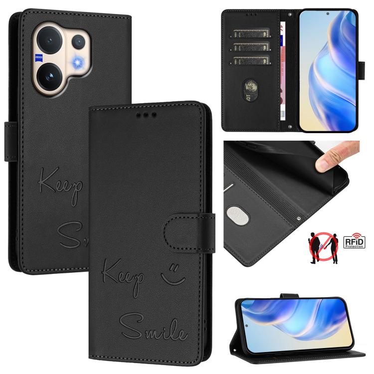Smile Embossing RFID Leather Phone Case, For vivo X300 FE / S50 Pro mini 5G, For vivo X300s, For vivo Y21 5G 2026 / vivo Y05 4G, For vivo V70 FE 5G, For vivo X300 Ultra, For vivo X300 Pro 5G, For vivo X300 5G, For vivo Y31 5G Global                    ...