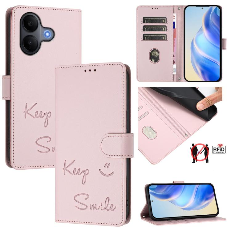 Smile Embossing RFID Leather Phone Case, For vivo X300 FE / S50 Pro mini 5G, For vivo X300s, For vivo Y21 5G 2026 / vivo Y05 4G, For vivo V70 FE 5G, For vivo X300 Ultra, For vivo X300 Pro 5G, For vivo X300 5G, For vivo Y31 5G Global                    ...