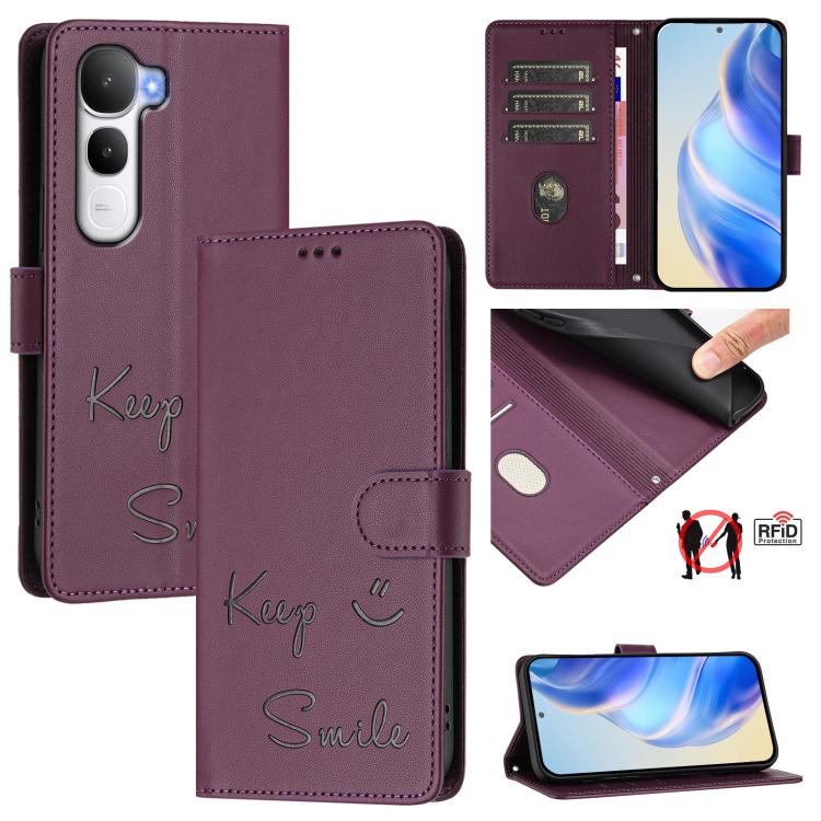 Smile Embossing RFID Leather Phone Case, For vivo X300 FE / S50 Pro mini 5G, For vivo X300s, For vivo Y21 5G 2026 / vivo Y05 4G, For vivo V70 FE 5G, For vivo X300 Ultra, For vivo X300 Pro 5G, For vivo X300 5G, For vivo Y31 5G Global                    ...