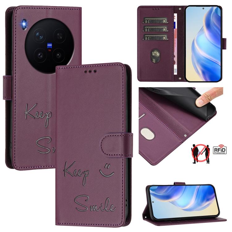 Smile Embossing RFID Leather Phone Case, For vivo X300 FE / S50 Pro mini 5G, For vivo X300s, For vivo Y21 5G 2026 / vivo Y05 4G, For vivo V70 FE 5G, For vivo X300 Ultra, For vivo X300 Pro 5G, For vivo X300 5G, For vivo Y31 5G Global                    ...
