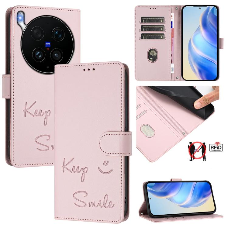 Smile Embossing RFID Leather Phone Case, For vivo X300 FE / S50 Pro mini 5G, For vivo X300s, For vivo Y21 5G 2026 / vivo Y05 4G, For vivo V70 FE 5G, For vivo X300 Ultra, For vivo X300 Pro 5G, For vivo X300 5G, For vivo Y31 5G Global                    ...
