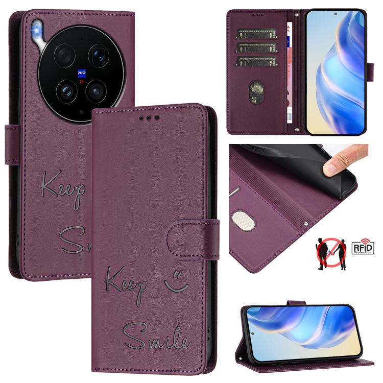 Smile Embossing RFID Leather Phone Case, For vivo X300 FE / S50 Pro mini 5G, For vivo X300s, For vivo Y21 5G 2026 / vivo Y05 4G, For vivo V70 FE 5G, For vivo X300 Ultra, For vivo X300 Pro 5G, For vivo X300 5G, For vivo Y31 5G Global                    ...