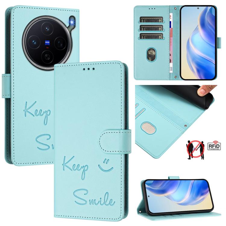 Smile Embossing RFID Leather Phone Case, For vivo X300 FE / S50 Pro mini 5G, For vivo X300s, For vivo Y21 5G 2026 / vivo Y05 4G, For vivo V70 FE 5G, For vivo X300 Ultra, For vivo X300 Pro 5G, For vivo X300 5G, For vivo Y31 5G Global                    ...