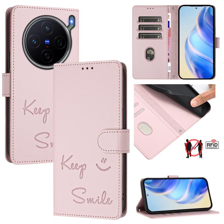 Smile Embossing RFID Leather Phone Case, For vivo X300 FE / S50 Pro mini 5G, For vivo X300s, For vivo Y21 5G 2026 / vivo Y05 4G, For vivo V70 FE 5G, For vivo X300 Ultra, For vivo X300 Pro 5G, For vivo X300 5G, For vivo Y31 5G Global                    ...