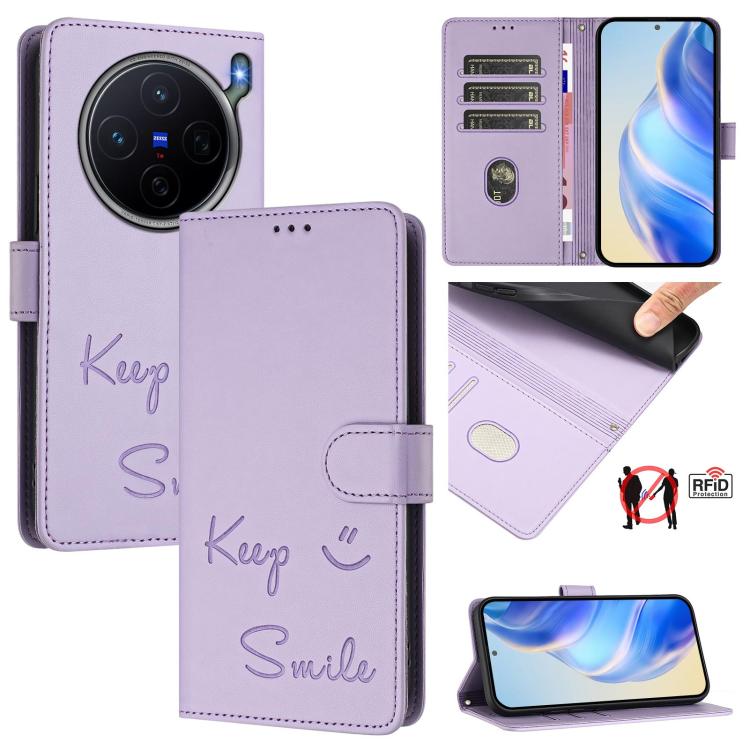 Smile Embossing RFID Leather Phone Case, For vivo X300 FE / S50 Pro mini 5G, For vivo X300s, For vivo Y21 5G 2026 / vivo Y05 4G, For vivo V70 FE 5G, For vivo X300 Ultra, For vivo X300 Pro 5G, For vivo X300 5G, For vivo Y31 5G Global                    ...