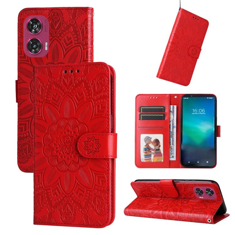 Embossed Sunflower Leather Phone Case, For Motorola Edge 50 Ultra / X50 Ultra, For Motorola Edge 50 Fusion