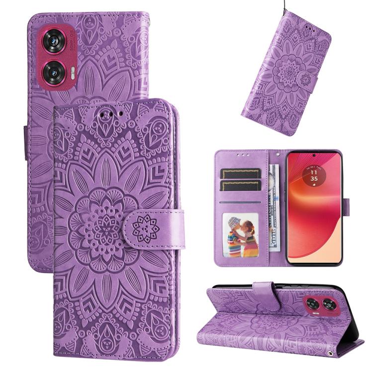 Embossed Sunflower Leather Phone Case, For Motorola Edge 50 Ultra / X50 Ultra, For Motorola Edge 50 Fusion