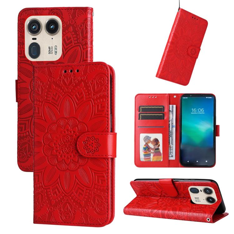 Embossed Sunflower Leather Phone Case, For Motorola Edge 50 Ultra / X50 Ultra, For Motorola Edge 50 Fusion
