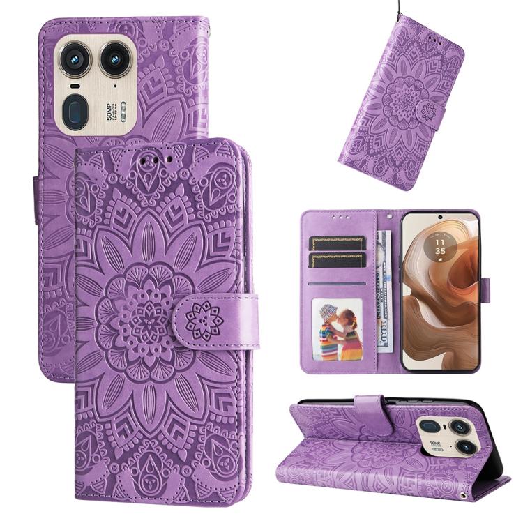 Embossed Sunflower Leather Phone Case, For Motorola Edge 50 Ultra / X50 Ultra, For Motorola Edge 50 Fusion