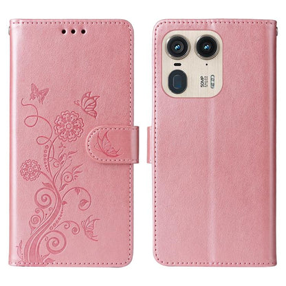 Embossed Butterfly Flowers Leather Phone Case, For Motorola Edge 50 Ultra / X50 Ultra, For Motorola Edge 50 Fusion
