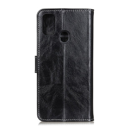 Black textured leather phone case with camera cutout and vertical flip stand