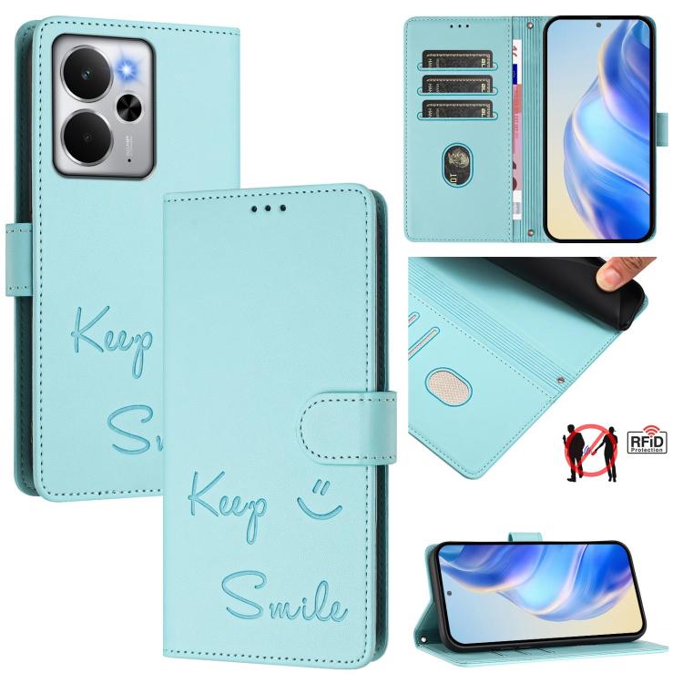 Smile Embossing RFID Leather Phone Case, For Realme C71 4G Global, For Realme 14x Global / V70 5G / C75 5G, For Realme Narzo 80 Pro / 14 Pro 5G India, For Realme 14 5G / 14T 5G Global, For Realme P3 Ultra 5G, For Realme P3 5G, For Realme 14 Pro+ 5G    ...