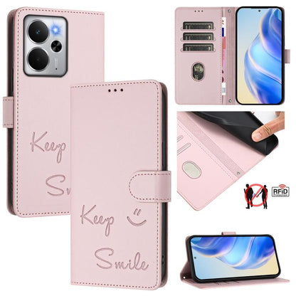 Smile Embossing RFID Leather Phone Case, For Realme C71 4G Global, For Realme 14x Global / V70 5G / C75 5G, For Realme Narzo 80 Pro / 14 Pro 5G India, For Realme 14 5G / 14T 5G Global, For Realme P3 Ultra 5G, For Realme P3 5G, For Realme 14 Pro+ 5G    ...